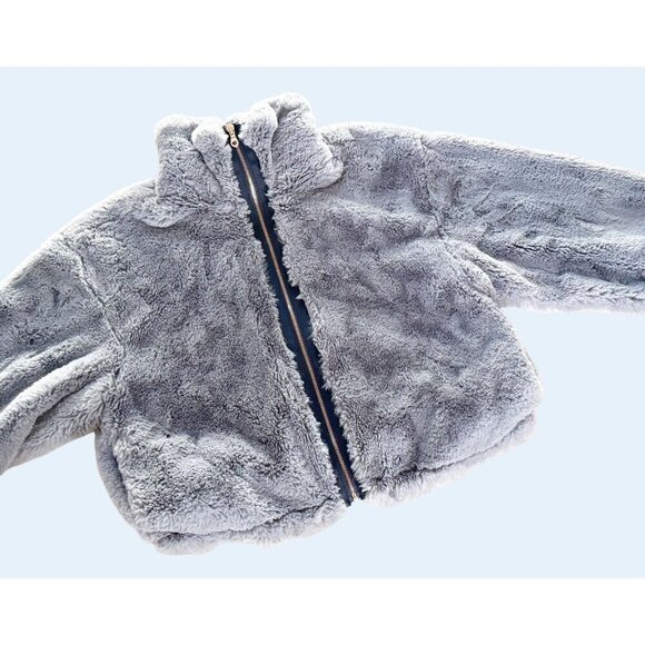 ANTHROPOLOGIE Elevenses Grey Faux Fur High Collar Jacket Coat Sz M - Picture 2 of 8